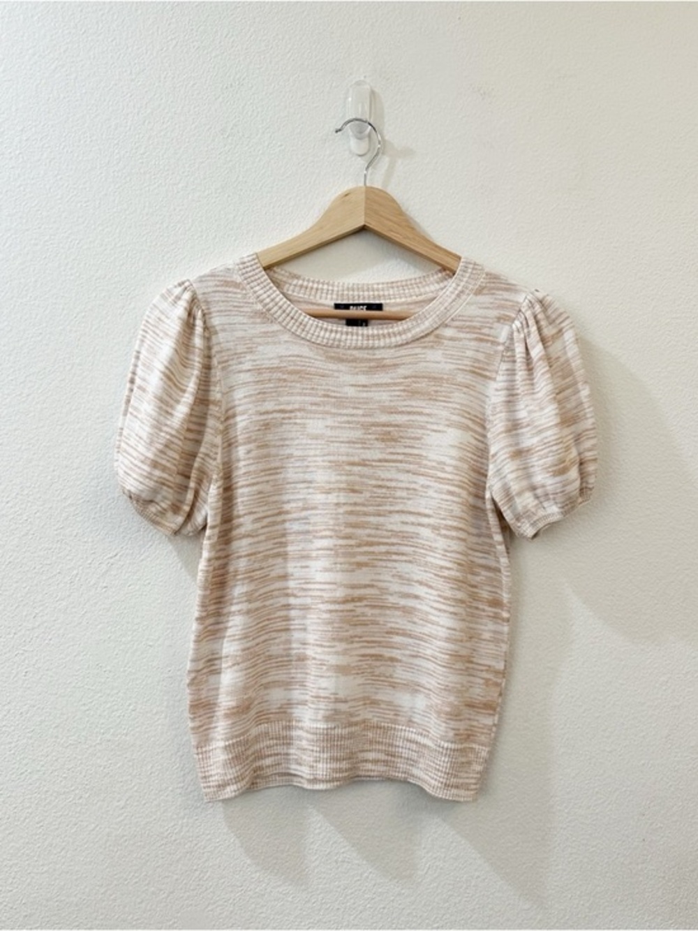 Paige Lucerne Space Dye Puff Sleeve‎ Pullover Top in Camel Size Small - Picture 3 of 10